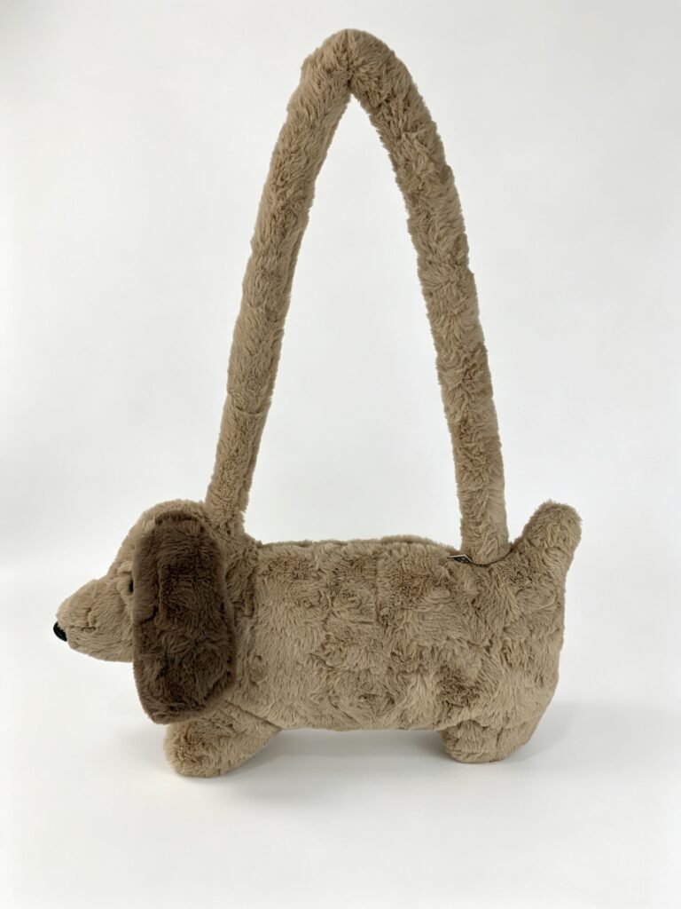 Adorable Dachshund Puppy Plush Shoulder Bag, Full Body Dog Shape Soft Furry Novelty Underarm Bag Detail
