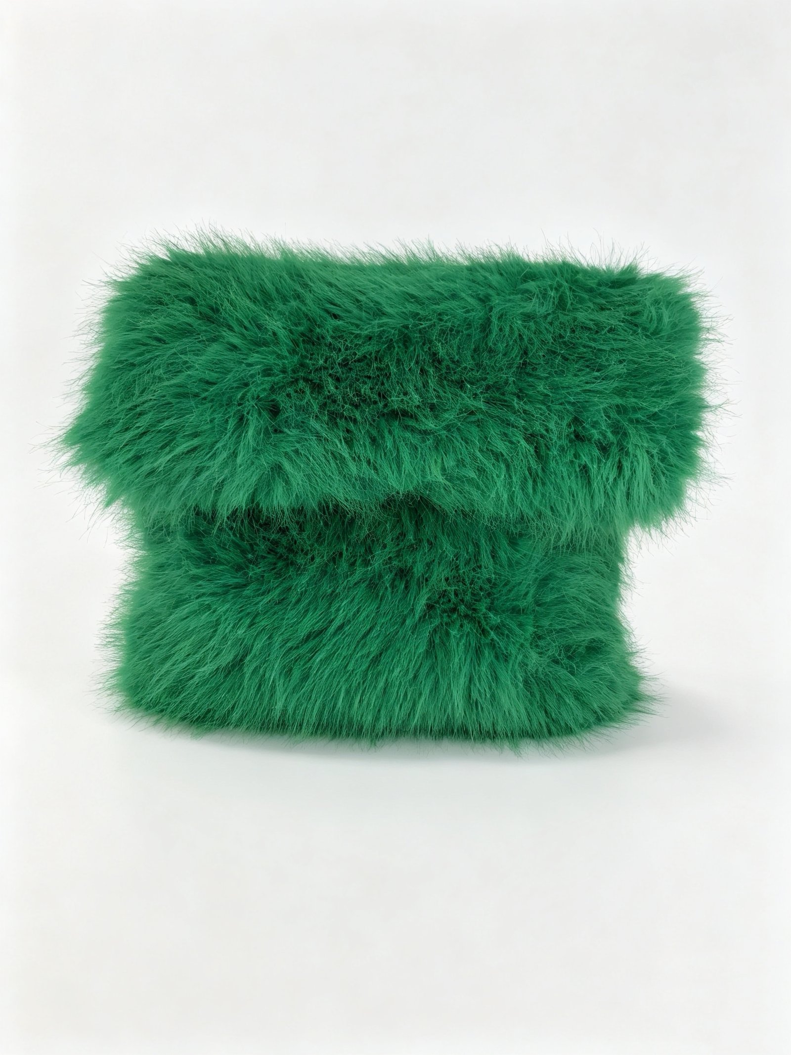 Vibrant Green Long Faux Fur Foldover Clutch, Fluffy Plush Texture Fashion Statement Evening Bag Detail