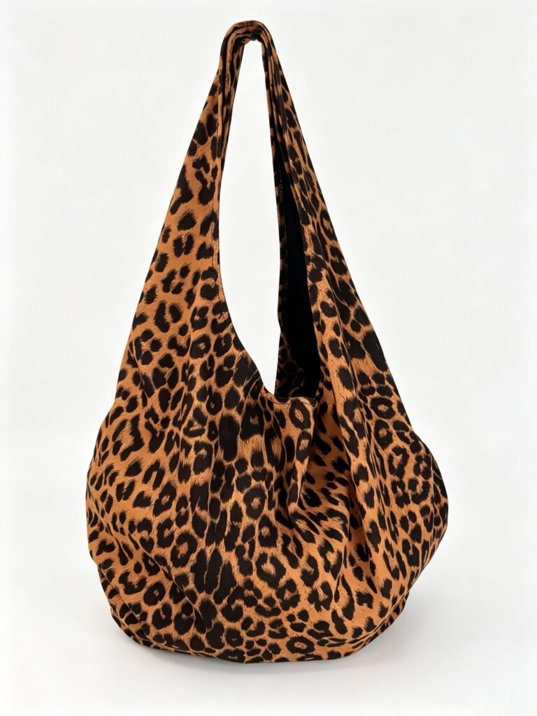 Vintage Slouchy Leopard Print Hobo Bag, Lightweight Soft Fabric Oversized Shoulder Tote Detail