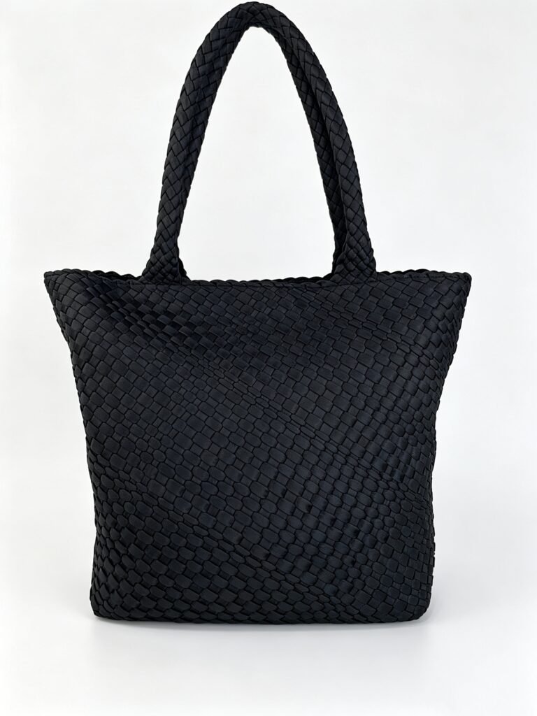 Vintage Black Intrecciato Woven Large Tote Bag with Handwoven Texture Detail