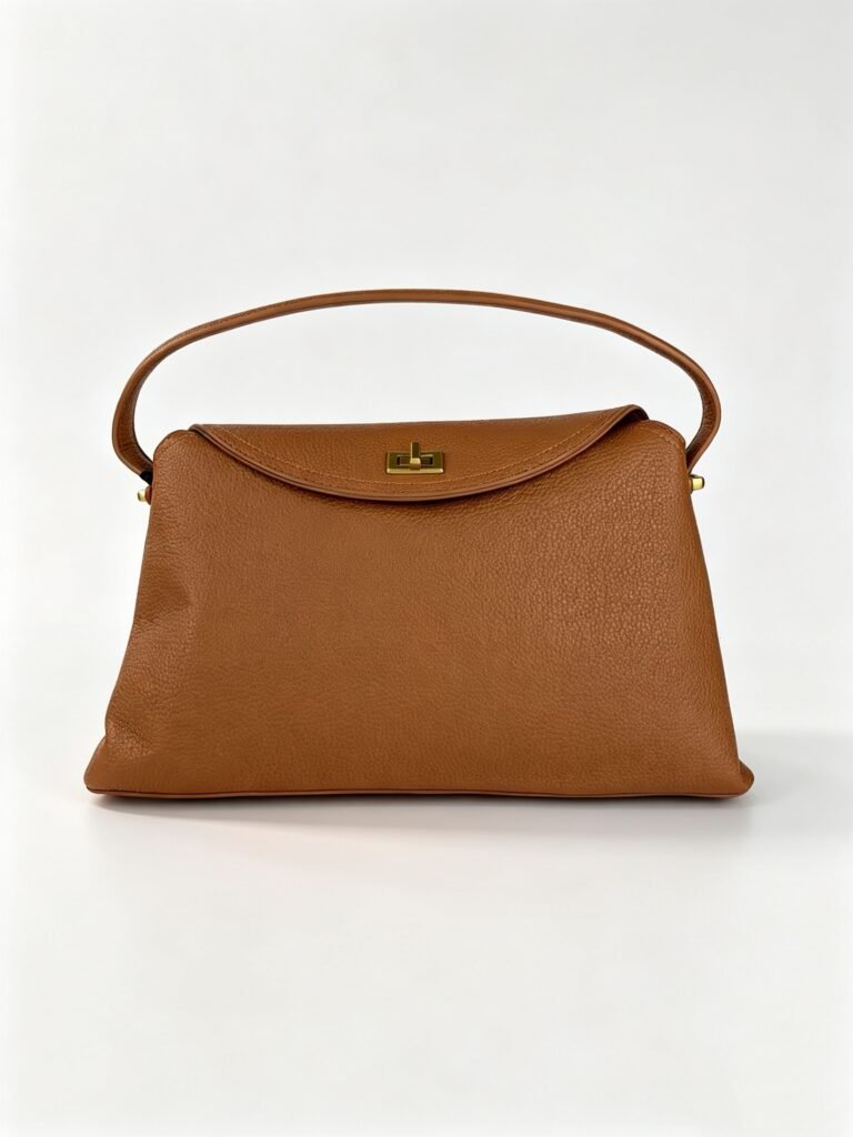 Vintage Tan Pebbled Leather Flap Shoulder Bag with Gold Turn Lock Detail